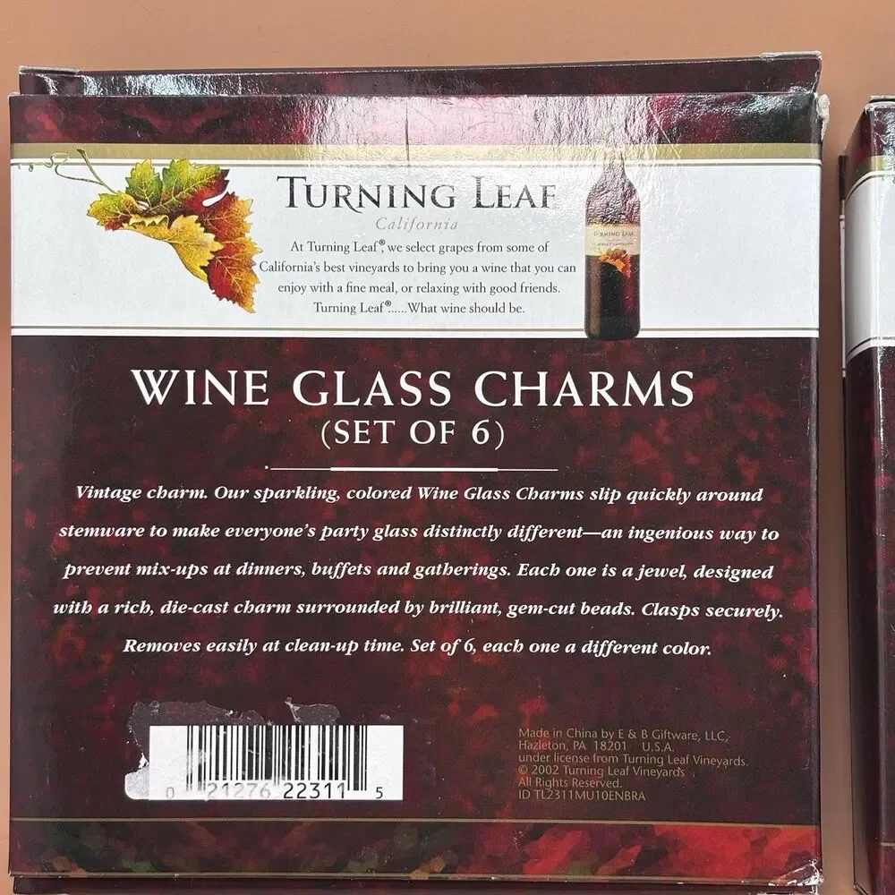 Turning Leaf Wine Glass Charms Set of 6 Beaded Grape Leaf Wine Marker 2002 2 box